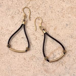 Brown leather earrings with gold tone hardware - 3”